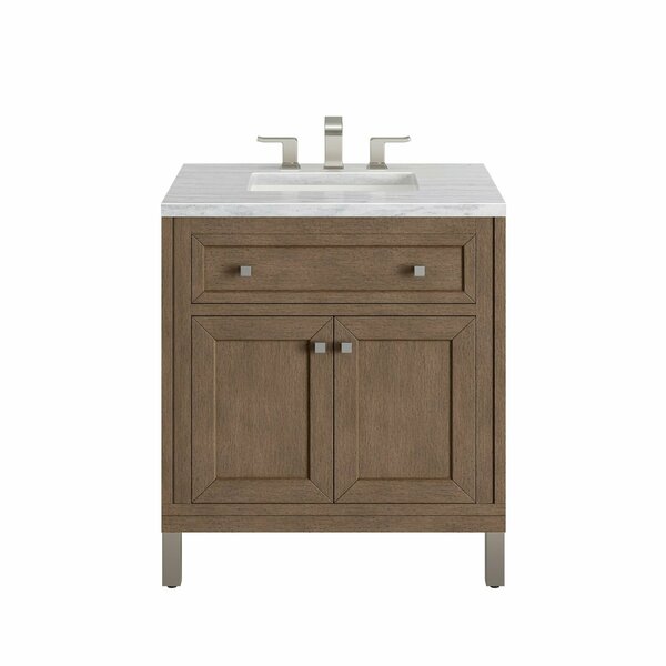 James Martin Vanities Chicago 30in Single Vanity, Whitewashed Walnut w/ 3 CM Arctic Fall Solid Surface Top 305-V30-WWW-3AF